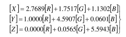 X、Y、Z與R、G、B系統(tǒng)的關(guān)系
