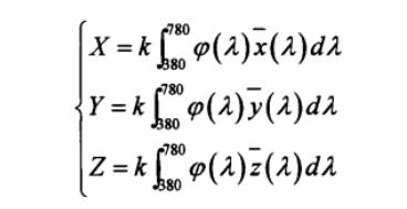 CIE三刺激值X、Y、Z表達式