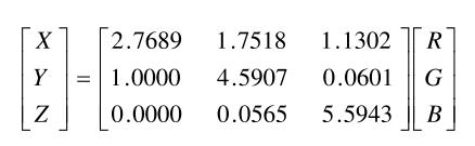 XYZ轉化為RGB顏色空間轉化公式