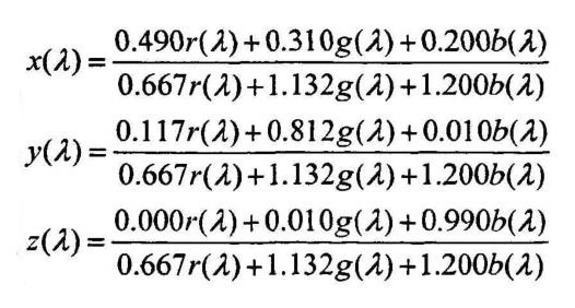 CIEXYZ系統(tǒng)和CIERGB系統(tǒng)的色度坐標(biāo)轉(zhuǎn)換關(guān)系式